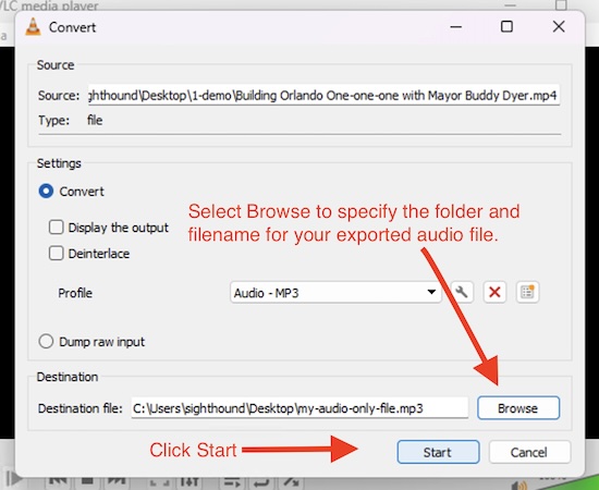Convert window destination selection