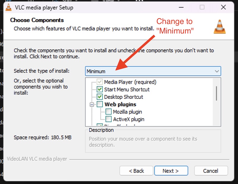 VLC installer window